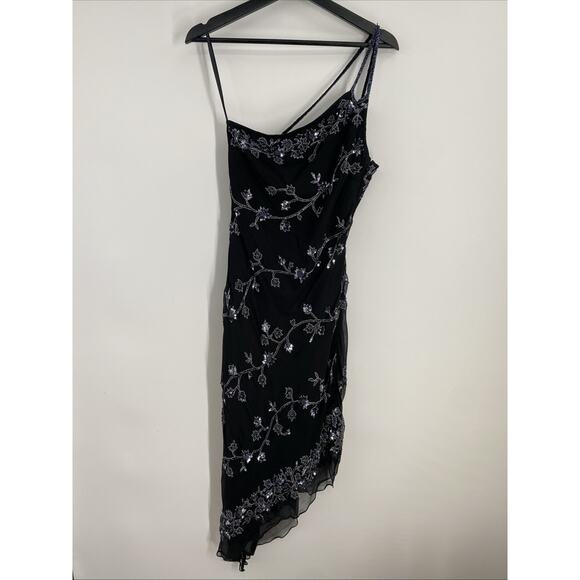 Vintage Scala Silk Beaded Dress Size Medium Off Shoulder Floral Glam 893 - Picture 1 of 9